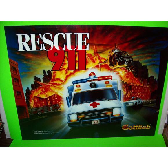Rescue 911 Pinball Machine Translite Original 1994 NOS Game Art Sheet - Picture 5 of 7